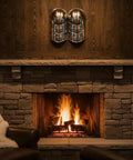 Medieval Steel Shoulder Armor Pauldrons In Silver, Rustic Vintage Style above a stone fireplace for decor