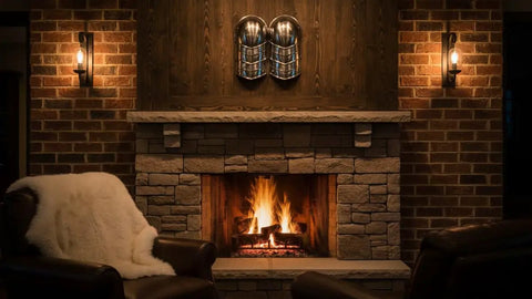 Medieval Steel Shoulder Armor Pauldrons In Silver, Rustic Vintage Style above a stone fireplace for decor