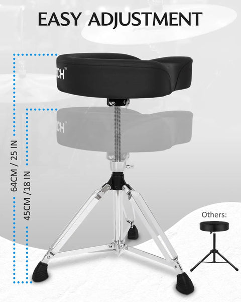 Saddle Drum Throne Seat With Swivel Adjustable Padded Drum Stool Heavy Duty Motorcycle Style Widened Drum Chair in black