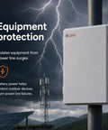 Heavy Duty 12 Volt 36 Ah SLA Power Bank With 432 Wh Storage And 100 Watt Continuous Draw Delivers Serious Off Grid Juice features weatherproof enclosure on a pole.