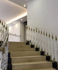 Slick Transparent Acrylic Balusters For Inside Stairs And Deck Railings Featuring Hella Tough Metal Brackets and Flex Install Posts on spiral staircase.