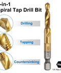 Six-Piece All in One Combination Drill and Tap Bit Set 1/8-40 BSW to 3/8-16 BSW High Speed Steel shown with titanium coating