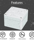 Hella Weatherproof Plastic Project Box With Ip65 Waterproof Grade For Diy Electronics And Pcb Mounting, gray enclosure with water droplets.