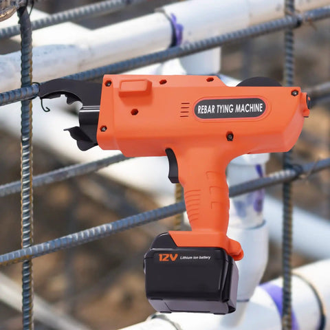 Workhorse Rebar Tie Gun 30 Mm To 60 Mm Cordless Tying Tool with pliers and charger in use on steel bars