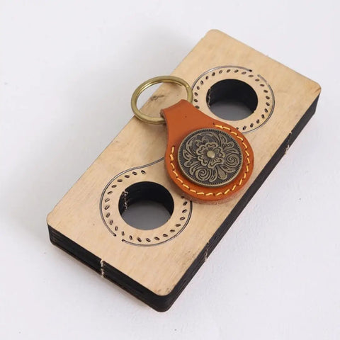 Teardrop Cutting Mold Set For DIY Leather Crafting Tools with leather key fob on wooden die cutter