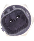 Front view of engine coolant temperature sensor with black 2-pin connector and hex metal body.
