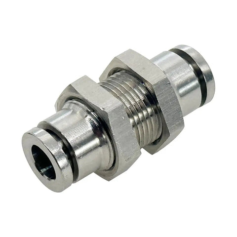 2-Pack 304 Stainless Steel Bulkhead Union Quarter Inch Tube OD Push-To-Connect Pneumatic Quick Connect Air Fitting For Air Lines
