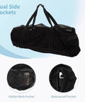 Big Black Mesh Duffle Bag For Scuba Gear And Snorkel Sets with side pockets and visible mesh, see-through beach tote for travel and sports.