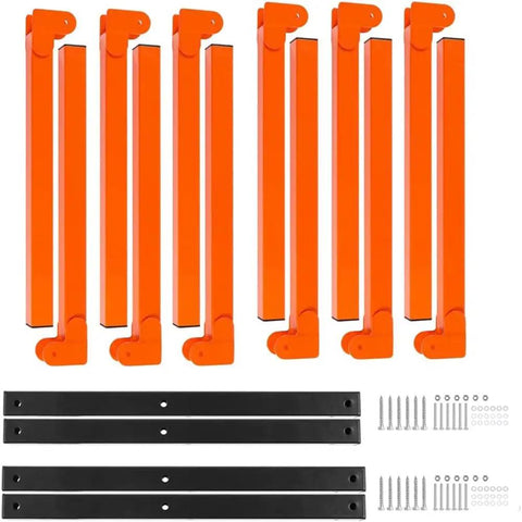 Wall Mounted Lumber Storage Rack Two Piece Set For Garage And Warehouse, Heavy Duty Metal Wood Organizer components and screws.