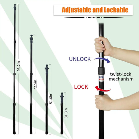 Heavy Duty Telescoping Tarp Poles Set Of 4 For Camping with adjustable twist-lock mechanism and varying heights from 31.3 to 93.2 inches