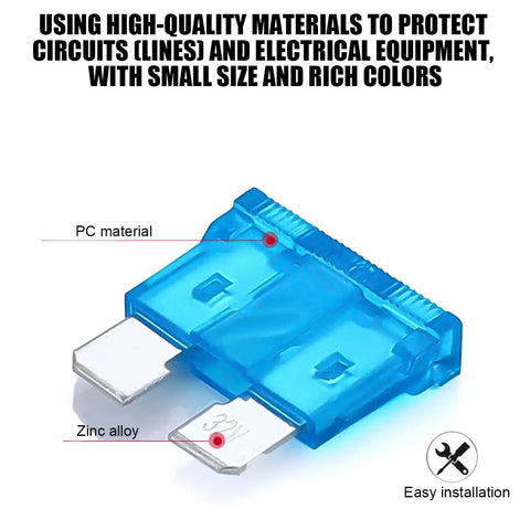 Shop Grade 300 Piece Automotive Fuse Assortment Kit With Standard Mini And Small Blade Fuses 2A To 40A Tough Zinc Build Plus Extractor Tool For Work Trucks Daily Drivers close-up of a blue blade fuse, PC material and zinc alloy, labeled for easy identification.
