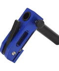 Fast-Acting Woodworking Clamp With 3 Gear Locking Force, blue aluminum alloy hold-down, showing side view with handle