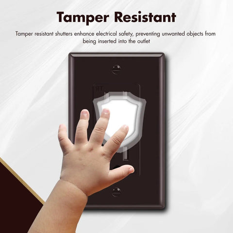 Brown Decorator Receptacle Outlet 15 Amp 125 Volt Tamper Resistant with Grounding and Wall Plate UL Listed 50 Pack High Impact Thermoplastic Face and Back Body Finger Safe Design