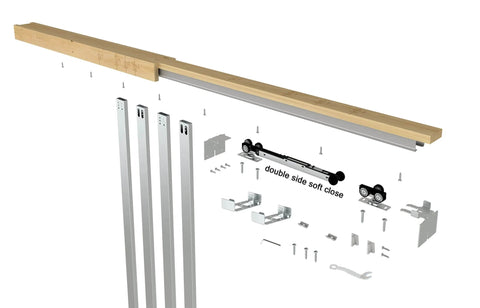 No-Fuss Pocket Door Frame Kit For 2x4 Walls, 36 By 96 Inches, Soft Close Up To 220 Lbs, Galvanized Steel Studs, Durable Pine Header