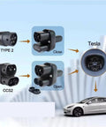 Image showing CCS2 To Type 2 To NACS Adapter 250KW EV Charger Plug For Tesla Models with connection points for charging.