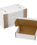 Self Locking White Corrugated Shipping Boxes Pack Of 25 Easy Fold Mailers For Small Business, shown individually with open flaps.