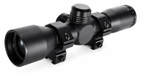 4x32 Hunting Scope For RWS Model 34 22 Caliber Pellet Rifle With Mil Dot Reticle And Dovetail Mount, side angle view