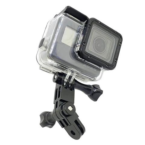Beefy Aluminum Alloy Extension Arm Kit 2 Pack Pivot Mounts For Action Cameras Like DJI Osmo AKASO CamPark YI In Blue And Black Heavy Duty And Versatile For Cycling Surfing Skiing Snowboarding Mountain Climbing mounted with action camera in waterproof case