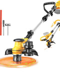 Cordless 3 In 1 String Trimmer Edger And Lawn Care Tool With Brushless Motor And Battery Level Display, 18 Inch Line, 20V Compatible, Battery Not Included, Charger Not Included, Yellow