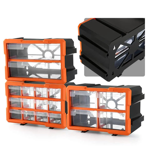 Heavy Duty Plastic Organizing Case Featuring Custom Removable Walls For Screws Bolts Fasteners And Miniature Project Parts, three boxes with transparent lids.