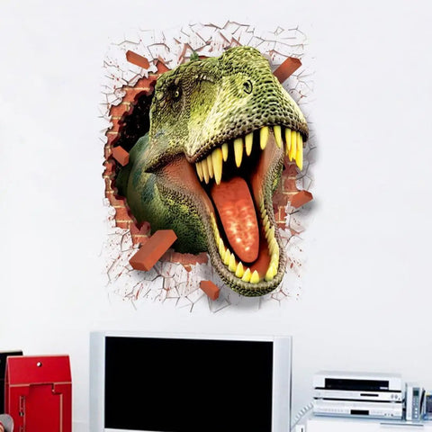 Epic 3D Self-Adhesive Wall Sticker Mural Flying Fire Basketball Peel And Stick Decor Removable And Washable Vinyl Art roaring dinosaur