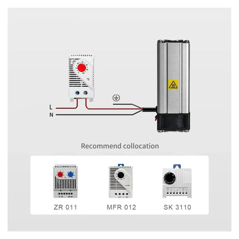 Heavy Duty Dc 24v Aluminum Cabinet Fan Heater With 200w Ptc Heating connected to temperature control units ZR 011 and MFR 012.