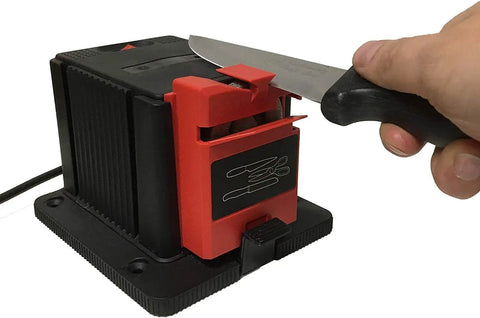 All In One Sharpening Station For Knives, Chisels And High Speed Steel Drill Bits Electric Multitask Sharpener in use with knife