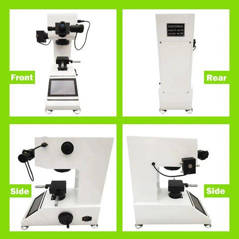 Heavy Duty Automatic Turret Digital Vickers Hardness Tester With Precision Touchscreen Display For Metal Steel Analysis front view with touchscreen and turret components.