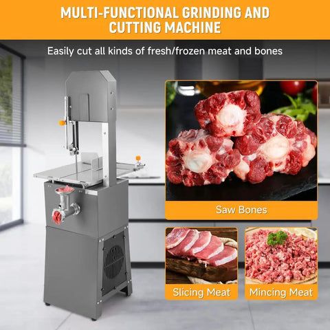 Powerful 550W Commercial Meat Bandsaw With 9.5 Inch Cutting Depth And 10 Inch Cutting Width For Meat Bones And Frozen Food Processing