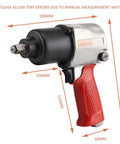 Premium 1/2 Inch Drive Pneumatic Impact Wrench Delivers Badass High Torque with a rubber grip handle for tough automotive jobs.