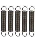 Rock Solid Nickel Plated Spring Steel Tension Springs Five Piece Set Dual Hook Extended in circular coils for hardware use.