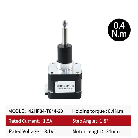 Built Tough Nema 17 Ball Screw Linear Actuator With Fixed Shaft Electric Cylinder Assembly Slick Motion Drive Dead Simple Upgrade For 3D Printer And Robotics Projects Plug And Play, close-up of motor with specifications.
