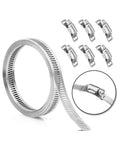 Heavy Duty 304 Stainless Steel Hose Clamp Assortment Kit With Adjustable Worm Gear Strap For DIY Car Repair, Plumbing Fixes And Heavy Equipment Maintenance That Stays Tight Without Slipping Or Losing Grip Under Pressure. Assortment of stainless steel worm gear hose clamps with band roll