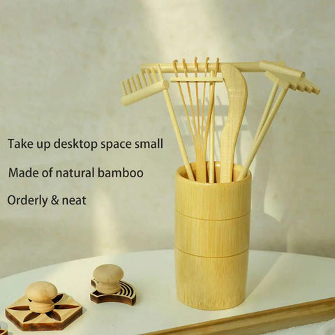 Mini Zen Garden Rake Stamp Set For Desk Stress Relief And Focus Dope Rock Sand Garden Accessories with bamboo rakes holder