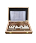 Bullseye Precision 87 Piece Ceramic Rectangular Gauge Block Set in wooden case, tools for accurate micrometer and caliper calibration.