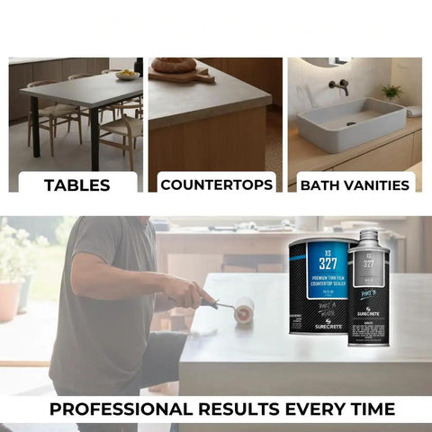 Heavy Duty Water Based Concrete Countertop Sealer With Slick Matte Finish And Food Safe Shield In A Tough Four Pack Kit for kitchen tables and countertops.