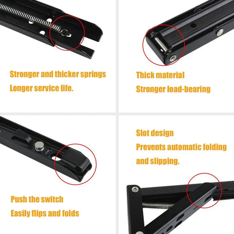 Heavy Duty 8 Inch 90 Degree Self Locking Flip Up Hinge For Drop Leaf Tables And Wall Shelves showing strong springs and thick material details.