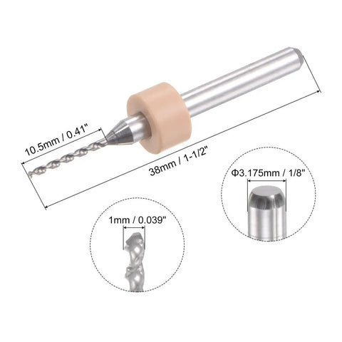 Micro PCB Drill Bit with 1/8-Inch Shank and 1mm Tungsten Carbide Tip for CNC Engraving and Circuit Board Drilling