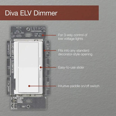 Electronic Low Voltage Dimmer For 300W Incandescent Or 120W Halogen, 3 Way Or Single Pole, white switch with slider