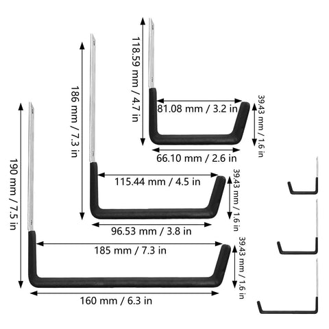 Dimensions of Heavy Duty Stainless Steel Wall Mount Garage Hooks Set Of 2 With 50Lb Capacity Each For Garden Hose, Bikes, Ladders