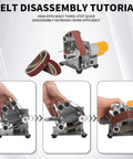 Belt disassembly tutorial for Mini Belt Sander For DIY Projects, Portable Electric Bench Grinder Polisher with adjustable table.