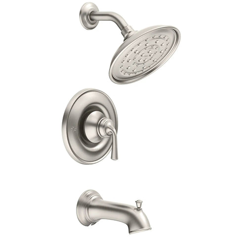 Wetherly Posi-Temp Tub And Shower System With Valve Included In Spot-Resist Brushed Nickel, 7-Inch Rain Showerhead display
