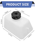 Gas Tank Kit For Mini Bikes And ATVs, Universal Fuel Canister dimensions: 5x2.8x3.15 inches, white plastic shown.