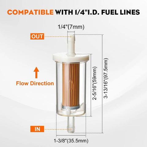 Inline Gas Fuel Filter For Briggs Stratton John Deere Craftsman Troy Bilt MTD Lawn Mowers And Tractors One Quarter Inch Replacement Filter