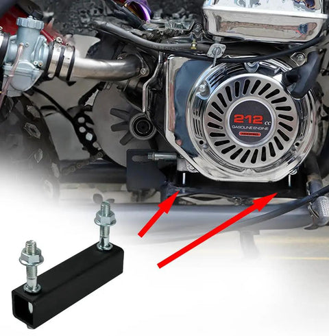 Installed Torque Converter Engine Riser Hardware Kit For Predator 212cc 224cc 196cc showing close-up of bolts and spacers on engine