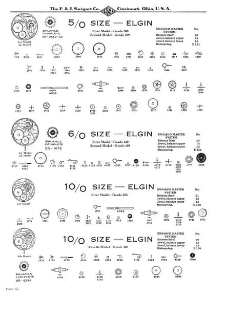 Detailed diagrams of Elgin watch movements from "Guide To American Watch Movements With Detailed Diagrams And Parts For Elgin Hamilton"