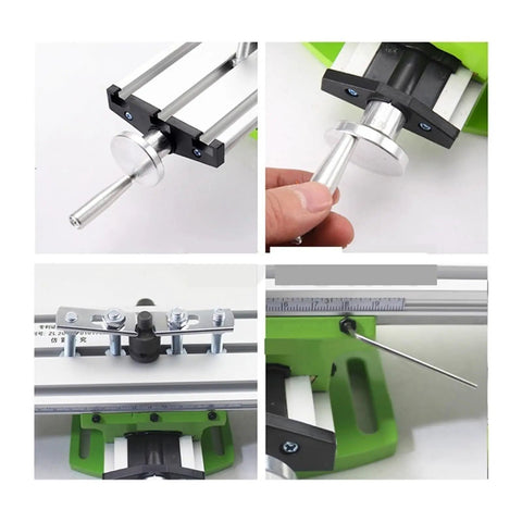 Durable Metal Bench Drill Vise With X And Y Coordinate Adjustment showing detailed sliding mechanism and sturdy construction.