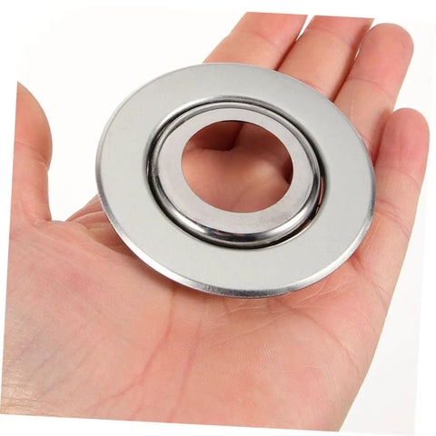 Twenty Pack Heavy Duty Stainless Steel Double Disc Escutcheon Plates For Fire Sprinkler Heads in hand, showcasing smooth round edges.