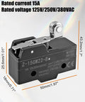 4 Pack Micro Switch 1NO 1NC 15A 125V 250V 380VAC IP40 Rating For Industrial Control Panels Dual Circuit Single Pole Double Throw Beefy Load Capacity Switch, 50x25.6x43.2mm