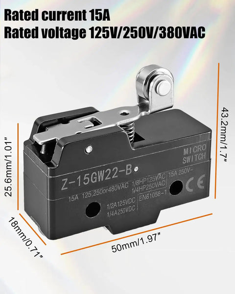 4 Pack Micro Switch 1NO 1NC 15A 125V 250V 380VAC IP40 Rating For Industrial Control Panels Dual Circuit Single Pole Double Throw Beefy Load Capacity Switch, 50x25.6x43.2mm
